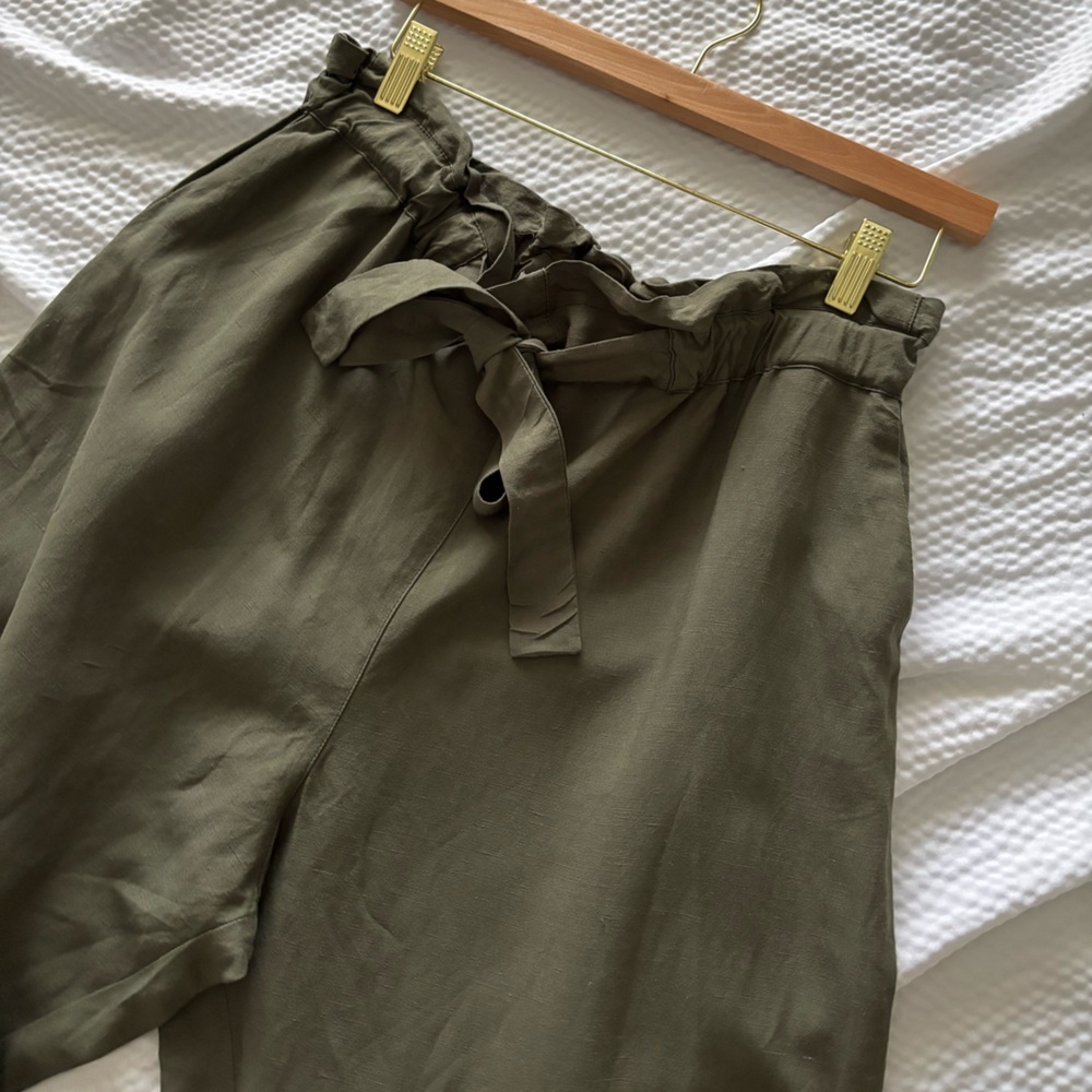 Emerson Fry Army Green High Rise linen Blend Paperbag Pants - Picture 12 of 16